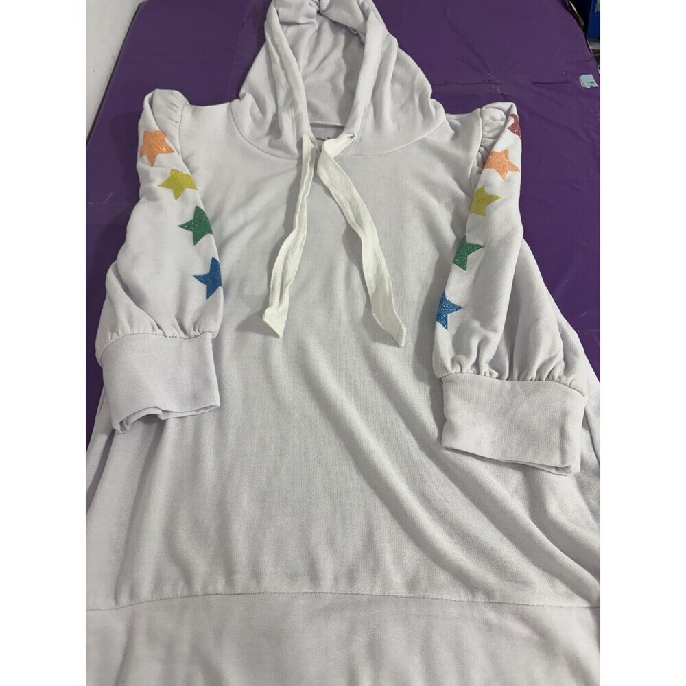 CHASER PASTEL GLITTER SUPERSTAR ULTRA GIRLIE WHITE HOODED 3/4 SLEEVE PULLOVER SM